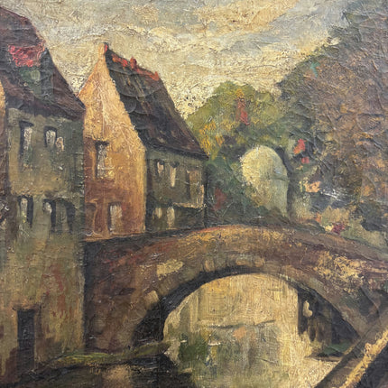 19th Century Antique Cityscape Oil Painting "Wooden Frame" Artwork Holland Art Shop