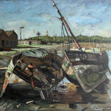 Timeless Harbor Scene Oil Painting "Fishing Boat" Authentic Large Art Holland Art Shop