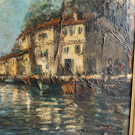 Original Harbor Scene Oil Painting "Harbor Boats" Rustic Large Art Holland Art Shop