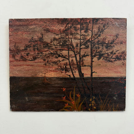 Handcrafted Seascape Oil Painting "Dark Tree" Elegant Small Art Holland Art Shop