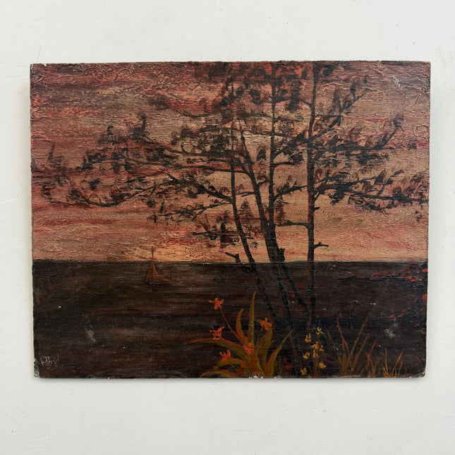 Handcrafted Seascape Oil Painting "Dark Tree" Elegant Small Art Holland Art Shop
