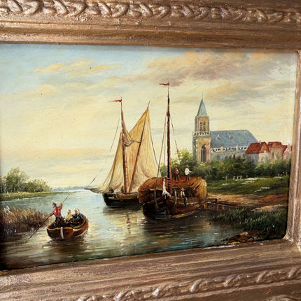 Remarkable Oil Painting Scenery "Fishing Boats" Refined Small Art Holland Art Shop