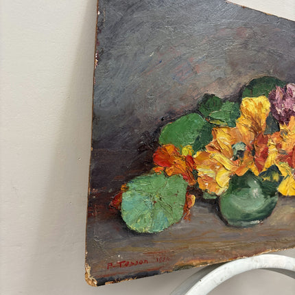 1934 Floral Still Life Oil Painting "Potted Flowers" Small Artwork Holland Art Shop