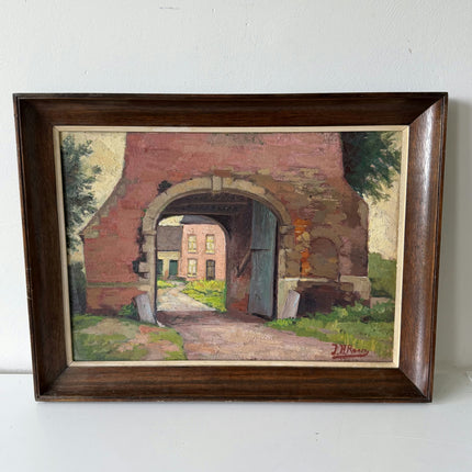 Vintage Cityscape Oil Painting "Stone Archway" Rustic Art Holland Art Shop