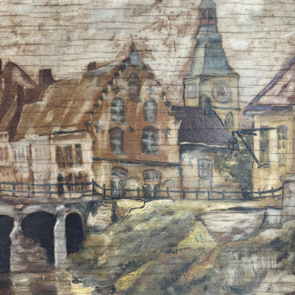 Expressive Cityscape Oil Painting "Village Church" Refined Small Art Holland Art Shop