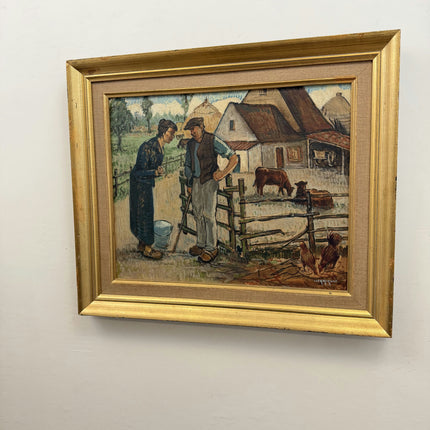 Handcrafted Figurative Oil Painting "Farm Couple" Refined Belgian Art Holland Art Shop