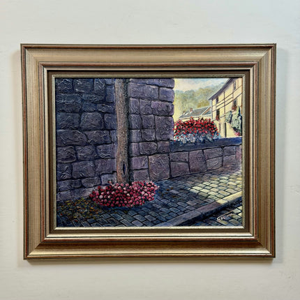Original Cityscape Acrylic Paint "Stone Wall" Vintage Art Holland Art Shop