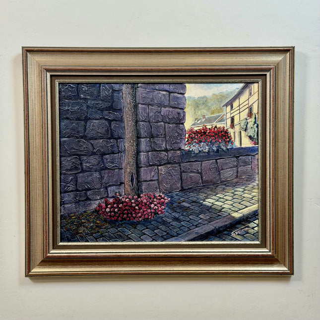 Original Cityscape Acrylic Paint "Stone Wall" Vintage Art Holland Art Shop