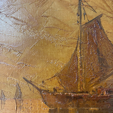 Rustic Seascape Oil Painting "Sailing Boat" Vintage Art Holland Art Shop