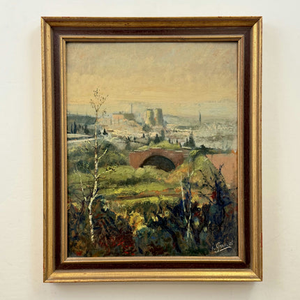 Original Landscape Oil Painting "Stone Bridge" Vintage Artwork Holland Art Shop