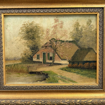 Authentic Landscape Oil Painting "Thatched Cottage" Rustic Small Art Holland Art Shop