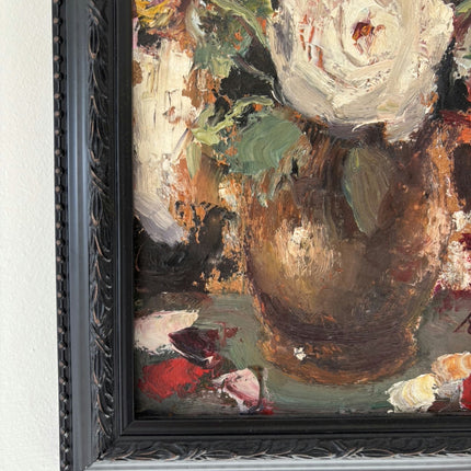 Expressive Oil Painting Flowery Still Life "White Rose" Classic Small Art Holland Art Shop