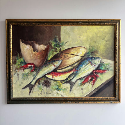 Original Still Life Oil Painting "Fresh Fish" Expressive Large Artwork Holland Art Shop