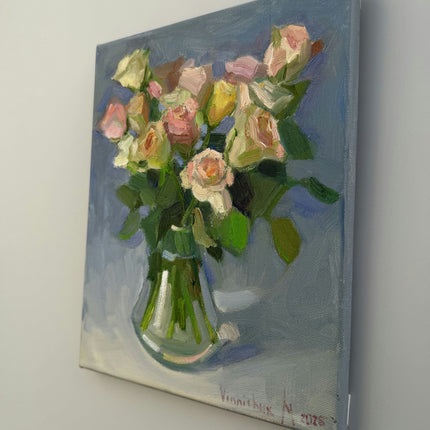 Original Floral Still Life Oil Painting "Glass Vase" Rustic Small Art Holland Art Shop