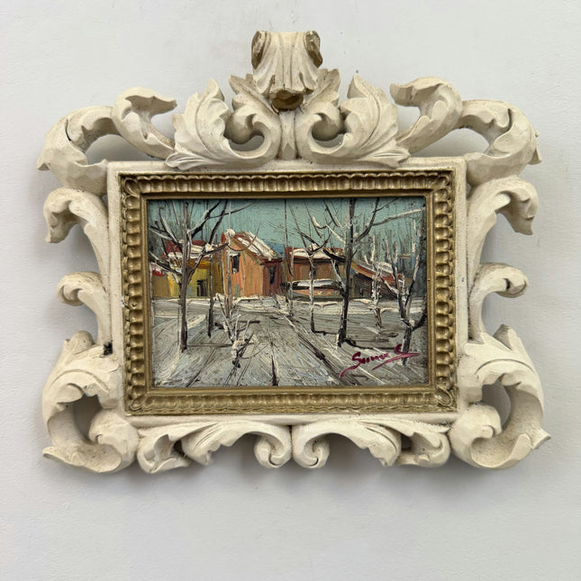 Elegant Winter Landscape Oil Painting "Ornate Frame" Refined Small Artwork Holland Art Shop