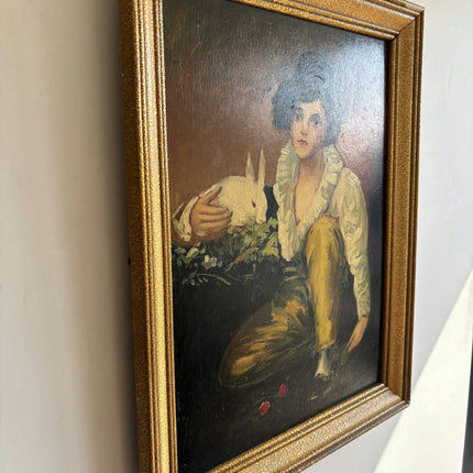 Detailed Portrait Oil Painting "Woman With Rabbit" Elegant Artwork Holland Art Shop