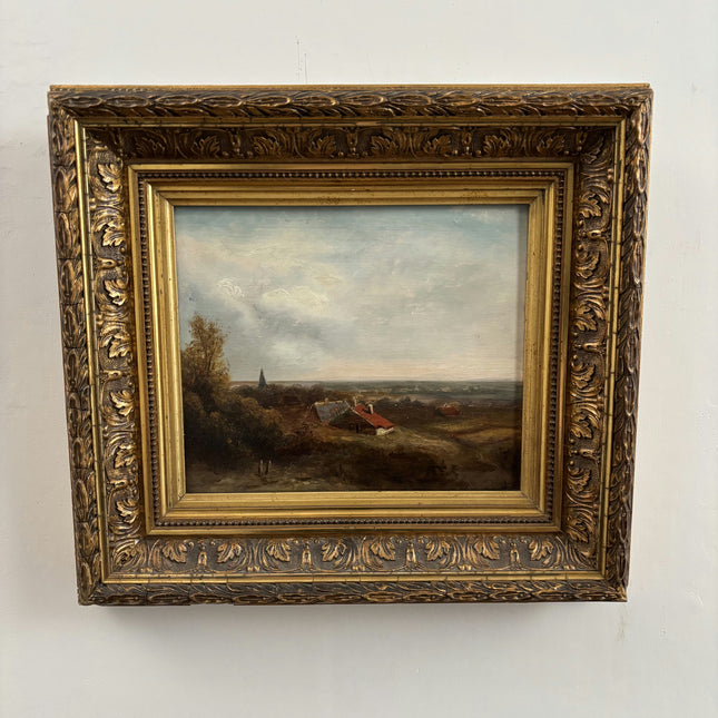 19th Century Antique Landscape Oil Painting "Gilded Frame" Small Artwork Holland Art Shop