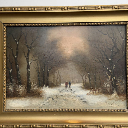 Original Winter Landscape Oil Painting "Gilded Frame" Expressive Artwork Holland Art Shop