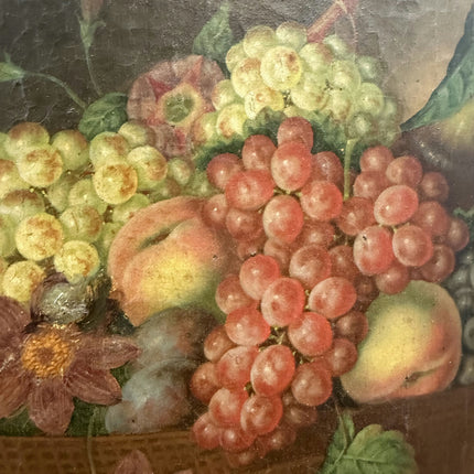 Antique Flowery Still Life Oil Painting "Basket Fruit" Refined Large Artwork Holland Art Shop