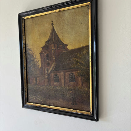 1933 Church Interior Oil Painting "Church Steeple" Belgium Art Holland Art Shop