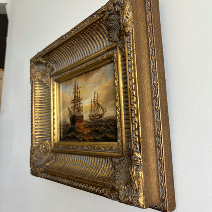 Antique Seascape Oil Painting "Gilded Frame" Elegant Small Artwork Holland Art Shop