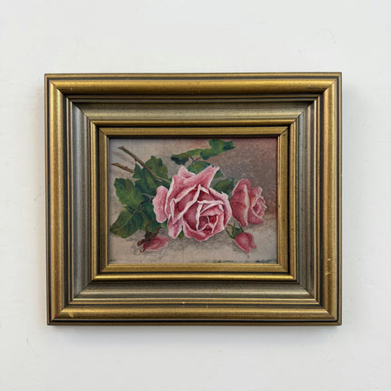 Traditional Floral Still Life Oil Painting "Pink Roses" Vintage Small Art Holland Art Shop