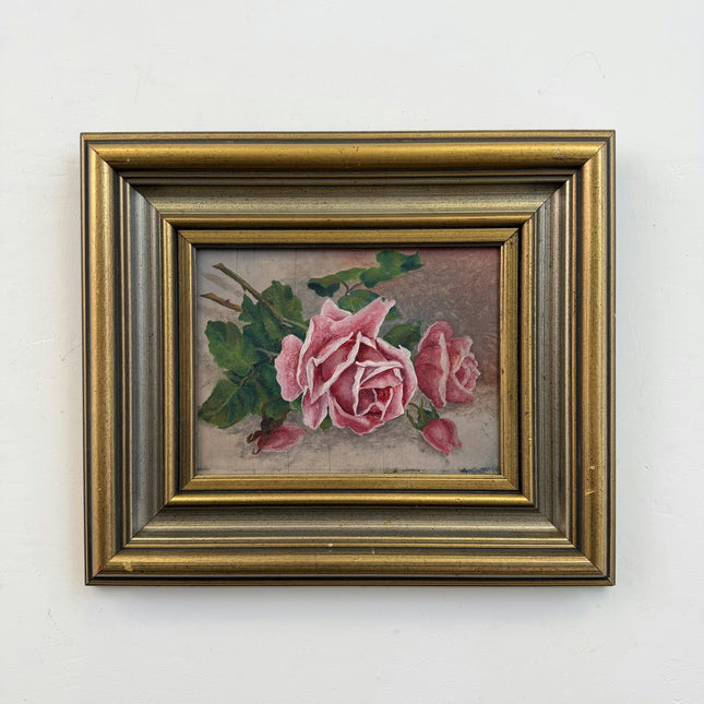 Traditional Floral Still Life Oil Painting "Pink Roses" Vintage Small Art Holland Art Shop