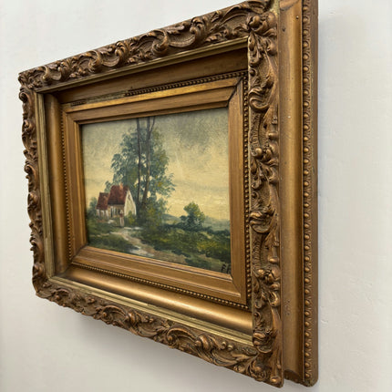 19th Century Antique Landscape Oil Painting "Thatched Cottage" Artwork Holland Art Shop