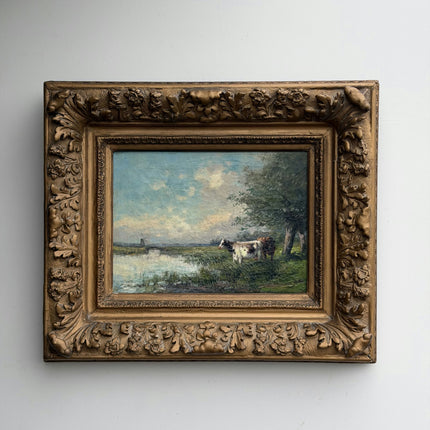 Haagse school 19th Century Antique Landscape Oil Painting "Gilded Frame" Art Holland Art Shop