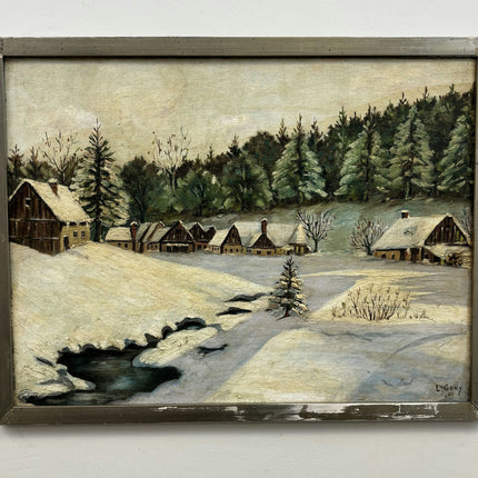 Refined Winter Landscape Oil Painting "Snowy Village" Rustic Art Holland Art Shop