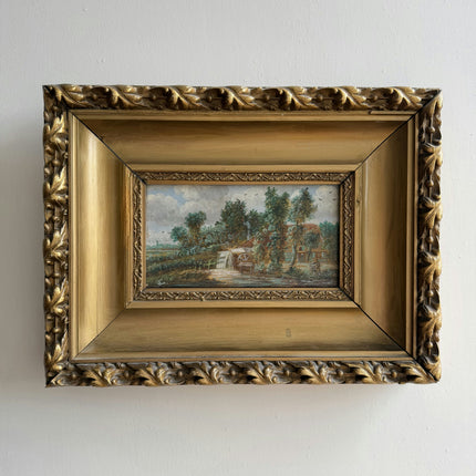 Rustic Landscape Oil Painting "Gilded Frame" Original Small Artwork Holland Art Shop