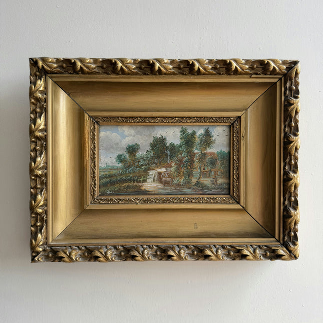 Rustic Landscape Oil Painting "Gilded Frame" Original Small Artwork Holland Art Shop