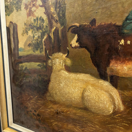 19th Century Antique Animals Oil Painting "Farm Cow" Art Holland Art Shop