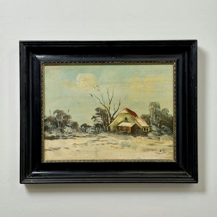 Detailed Winter Landscape Oil Painting "Snowy Cottage" Vintage Artwork Holland Art Shop