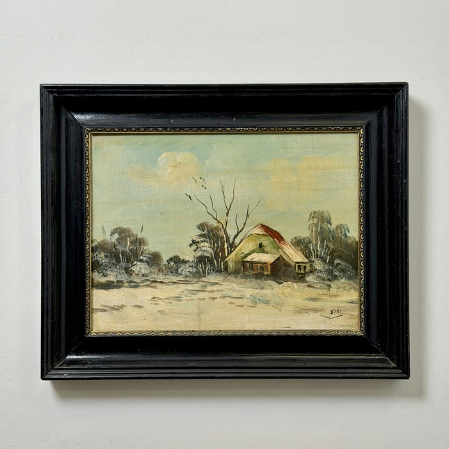 Detailed Winter Landscape Oil Painting "Snowy Cottage" Vintage Artwork Holland Art Shop