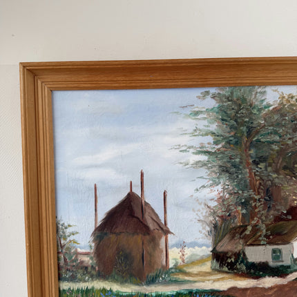 Handcrafted Oil Painting Landscape "Thatched Cottage" Traditional Medium Art