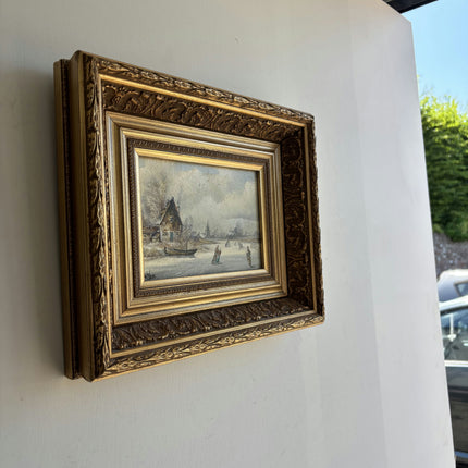 Original Winter Landscape Oil Painting "Gilded Frame" Elegant Small Art Holland Art Shop