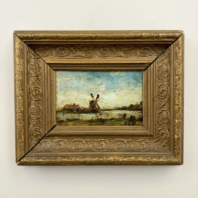 19th Century Antique Landscape Oil Painting "Ornate Frame" Art Holland Art Shop