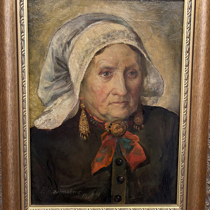 1918 Antique Portrait Oil Painting "Elderly Woman" Art Holland Art Shop