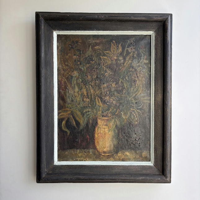 19th Century Antique Floral Still Life Oil Painting "Golden Vase" Large Artwork Holland Art Shop