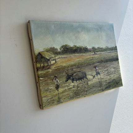 Refined Farm Oil Painting "Water Buffalo" Vintage Small Art Holland Art Shop