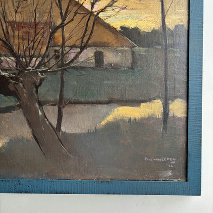 1942 Farm Oil Painting "Thatched Roof" Art Holland Art Shop