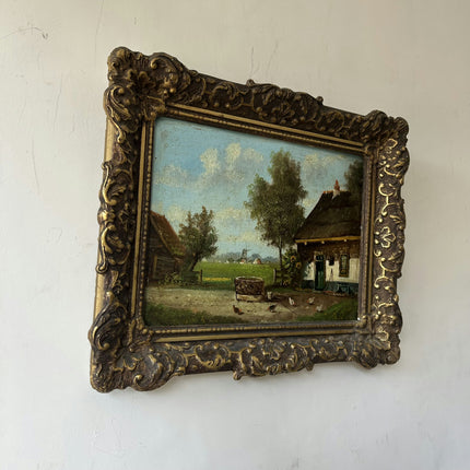 Handcrafted Farm Oil Painting "Thatched Cottage" Traditional Small Artwork Holland Art Shop