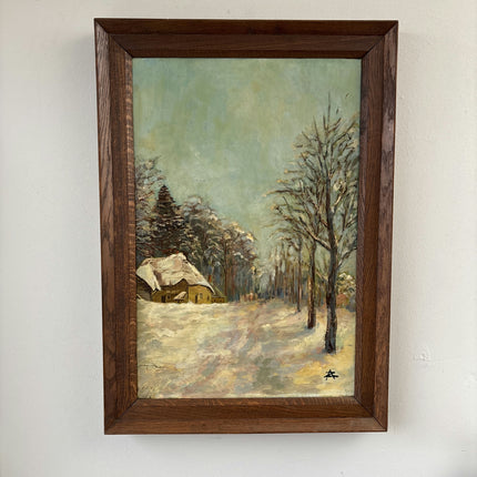 Classic Oil Painting Winter Landscape "Snowy Cabin" Handcrafted Medium Artwork