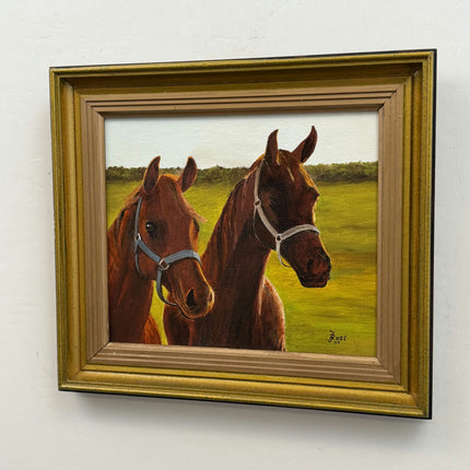 Traditional Scenery Oil Painting "Two Horses" Classic Small Artwork Holland Art Shop