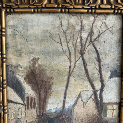 Expressive Winter Landscape Oil Painting "Gilded Frame" Rustic Small Art Holland Art Shop