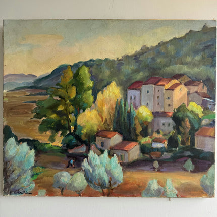 Timeless Landscape Oil Painting "Hillside Village" Rustic Artwork Holland Art Shop