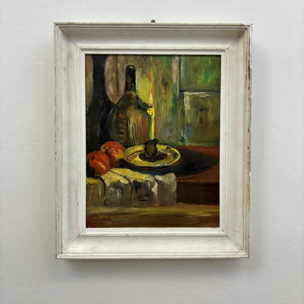 Expressive Still Life Oil Painting "Single Candle" Rustic Small Artwork Holland Art Shop