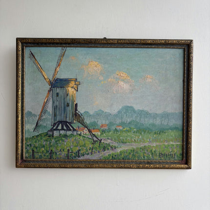 1940 Landscape Oil Painting "Old Windmill" Small Artwork Holland Art Shop