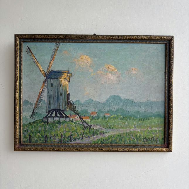 1940 Landscape Oil Painting "Old Windmill" Small Artwork Holland Art Shop